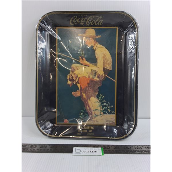 Coca-Cola Metal Serving Tray  Boy Fishing  13  x 11 
