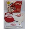 Image 2 : Coca-Cola Bedding Promo Pak - Unused, Towel 58" x 28", Sun Visors, Headband - NIB