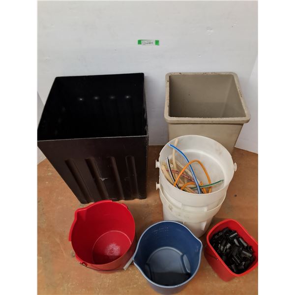 *Lot Various Sized Pails/ Bins, Misc- Largest Bin Is 24" Tall, Cannot ship