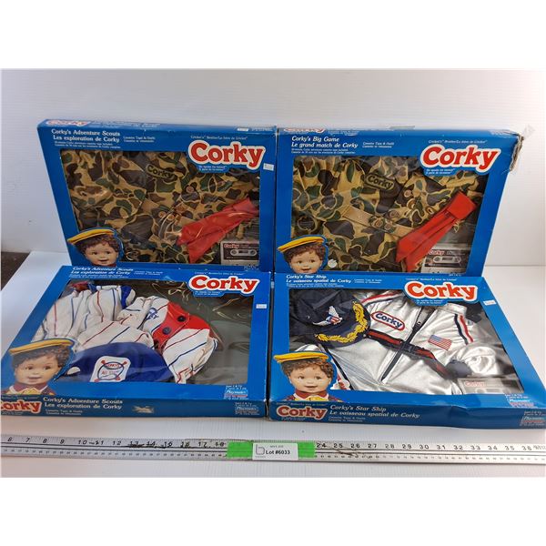(4) Corky's Adventure Scouts Cassette Tapes and Outfits