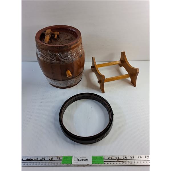 Wooden Barrel with Wood Stand