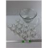 Glass Punch Bowl w/Spoon & (12) Cups