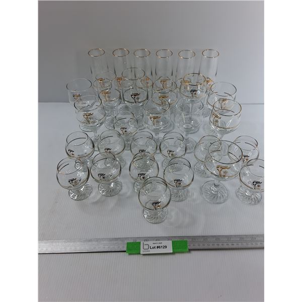 (30) Various Sized Vintage Olympic Wine Glasses- Tallest Is 8.5"Tall