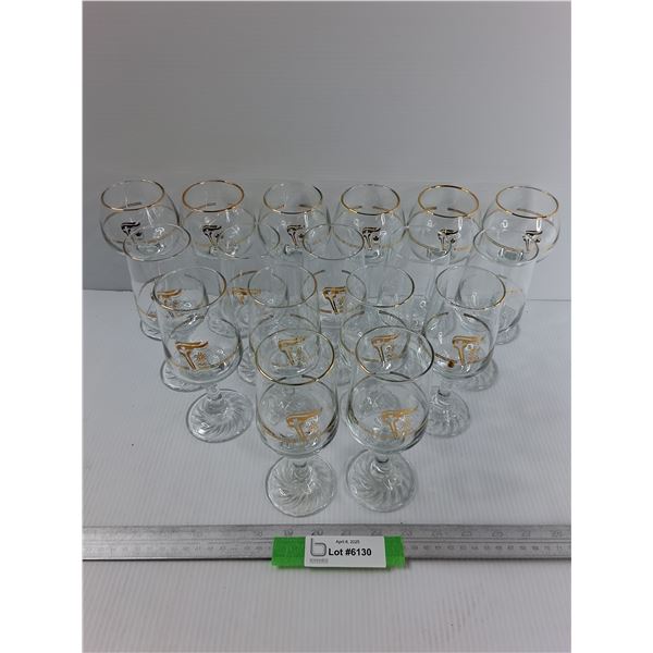 (17) Various Sized Vintage Olympic Wine Glasses, Tallest Is 7" Tall