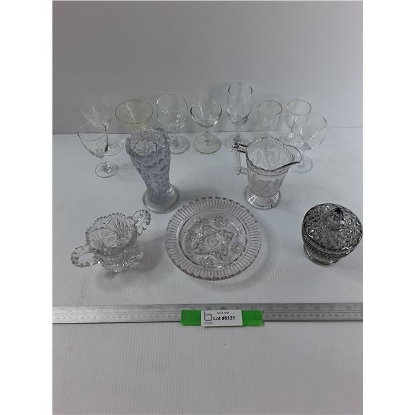 Lot Of Various Glassware/ Dishes, Wine Glasses, Candy Dishes, Misc