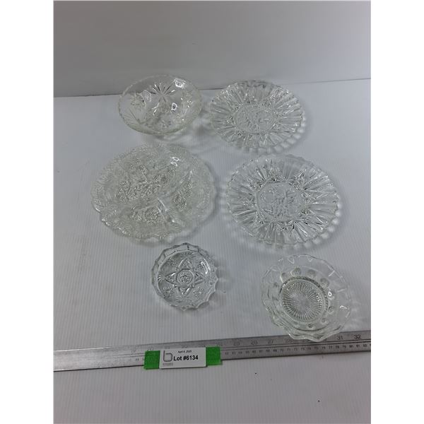 (6) Various Sized Glass Bowls/ Plates- Largest Is 9" Diameter