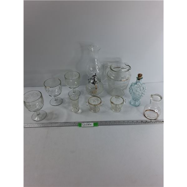 Various Glassware Pieces, Pitchers, Vases, Cream & Suger, Misc
