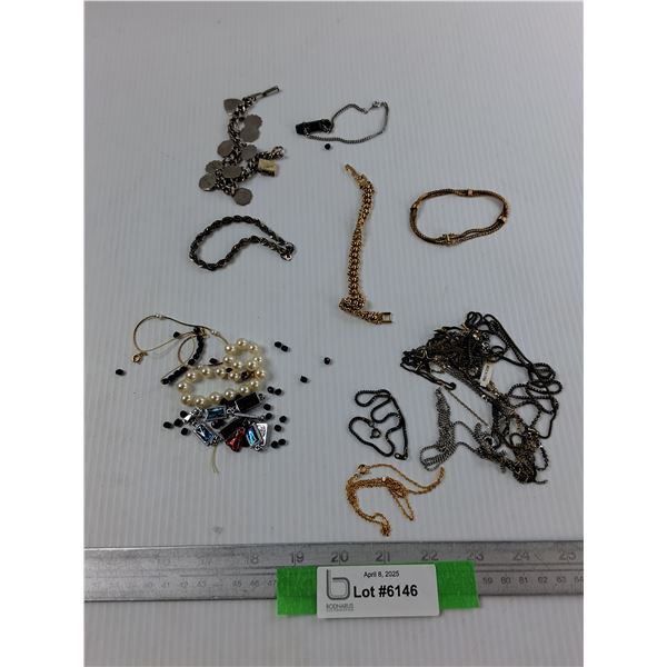 Jewelry Lot, Bracelets, Necklaces, Misc- One Engraved "18K Mexico"