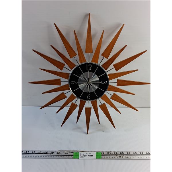 Teak Sunburst Clock