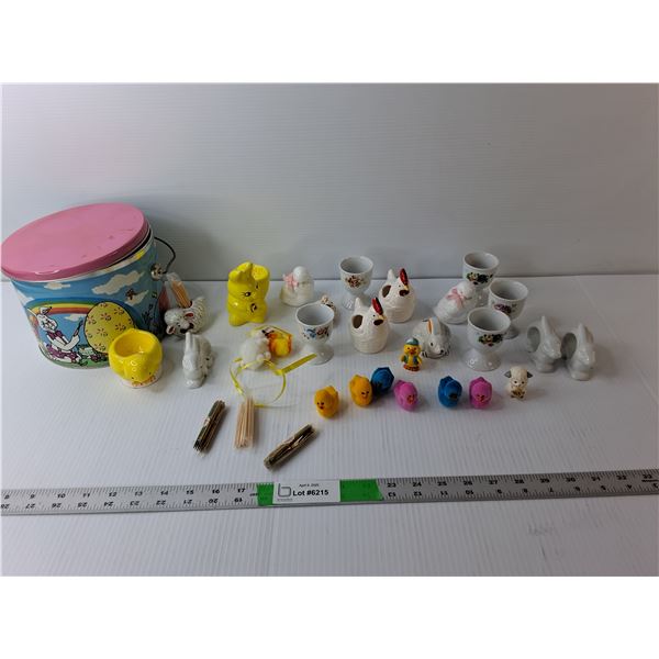 Easter Tin Basket, Miniature Ceramic Animals &  Egg Holders, Misc.