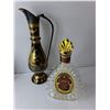 Image 3 : Brass Plated Engraved Pitcher, (4) Liquor Bottles/Decanters