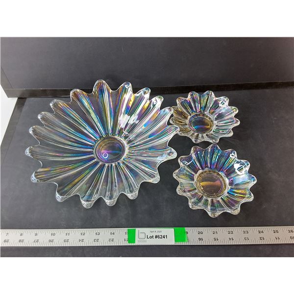 (3) Irridescent Glass Trays Up to 11.5"