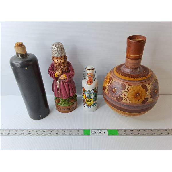 (3) Decanters, Plaster Vase 13" Tall