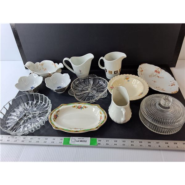 Dishes Lot- Decorative Trays, Creamers, Misc.
