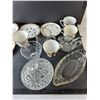 Image 2 : Dishes Lot- Teacups & Plates, Glass Trinket Dish, Misc.