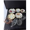 Image 3 : Dishes Lot- Teacups & Plates, Glass Trinket Dish, Misc.