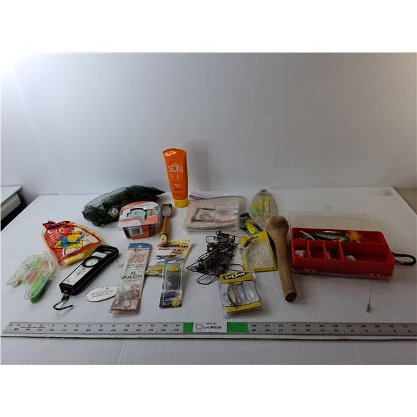 Fishing Lot- Sunscreen, Clip On Mosquito Repellent, Hooks, Misc.
