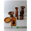 Image 1 : Wood Decoration Lot- Candleholders, Vases, Misc.