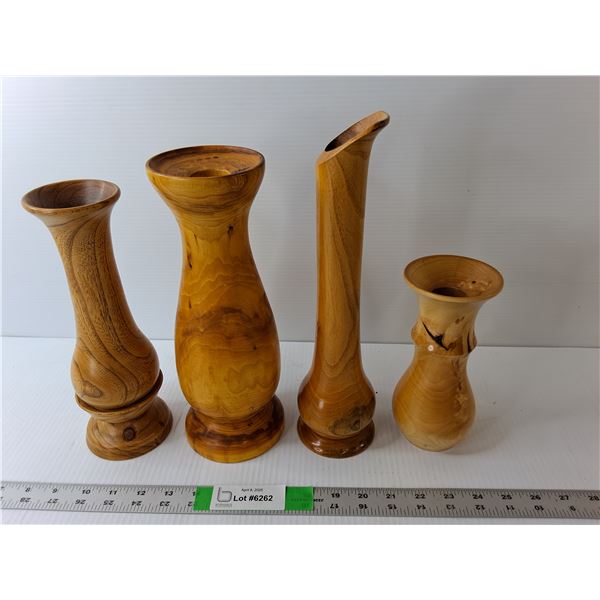 (4) Wood Vases Up to 12.5" Tall