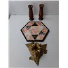 Image 3 : Chinese Checker Board, (2) Wood Candleholders, Copper/Silver Plated Tray & Spoons, Misc.