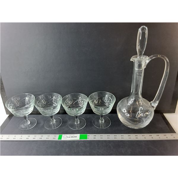(4) Wine Glasses & Decanter 14.5" Tall