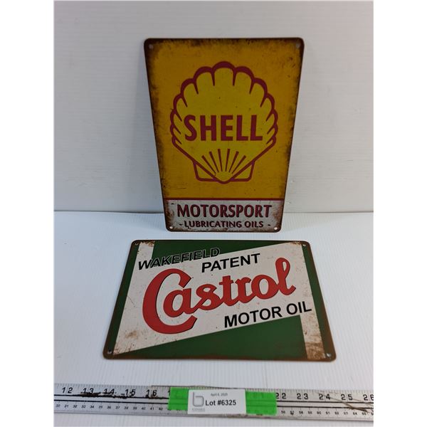 Shell and Castrol Oil Wall Hanging Signs
