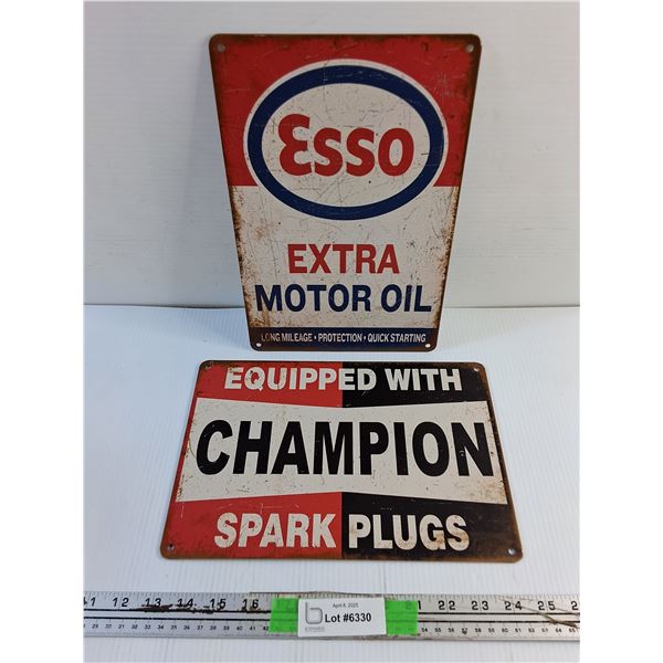 Champion and Esso Wall Hanging Signs