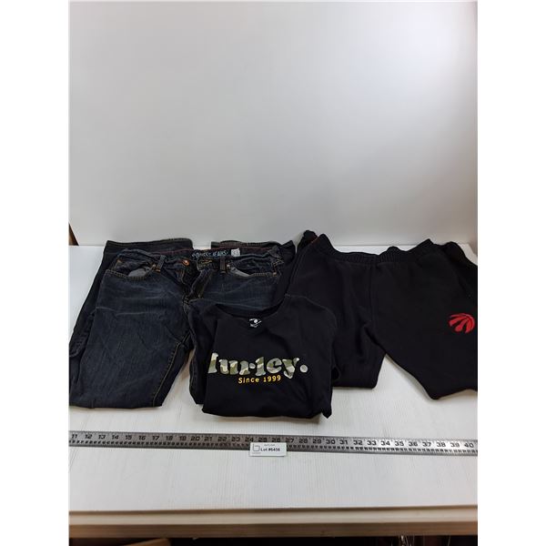 GUESS Boot Cut Jeans - Size 33, Toronto Raptors Sweat Pants Size M, Hurley T-Shirt Size L