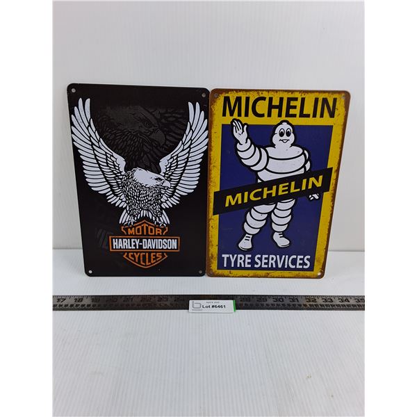 (2) Metal Wall Art (Harley Davidson & Michelin) 8" x 12"