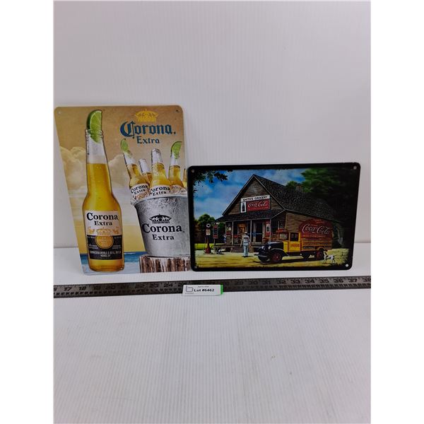 (2) Metal Wall Art (Corona Extra & Coca-Cola- Smith's Grocery) 8" x 12"