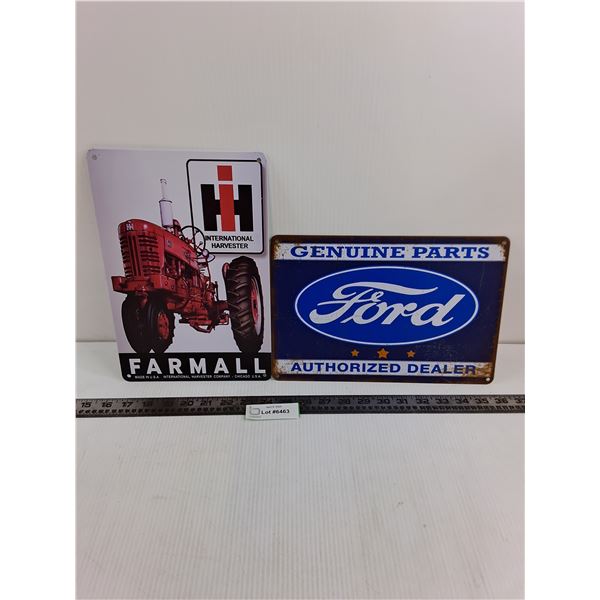 (2) Metal Wall Art (IH Farmall & Ford Genuine Parts) 8" x 12"