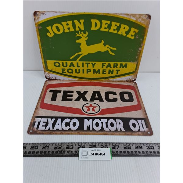 (2) Vintage Look Metal Wall Art (John Deere & Texaco Motor Oil) 8" x 12"