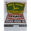 Image 1 : (2) Vintage Look Metal Wall Art (John Deere & Texaco Motor Oil) 8" x 12"