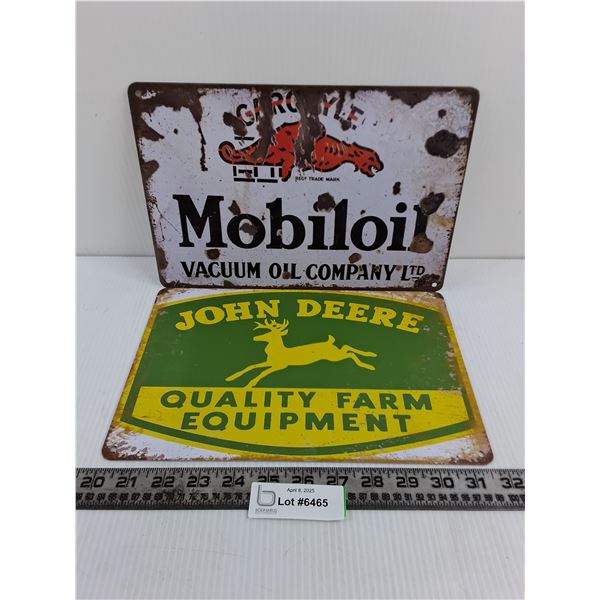 (2) Vintage Look Metal Wall Art (Mobiloil & John Deere) 8" x 12"