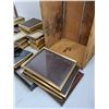 Image 3 : Assorted Picture Frames Lot (Mostly Brass - Largest 8" x 10") with Wooden Crate 19" x 12" x 9"
