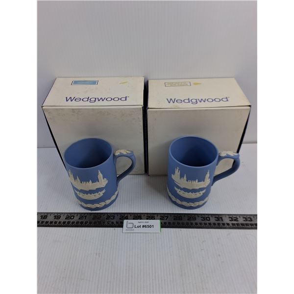 (2) Wedgwood Jasper "Houses of Parliament" 1974 Pale Blue Mugs