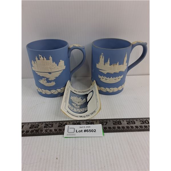 (2) Wedgwood Jasper Pale Blue Mugs (Tower of London 1973 & Houses of Parliament 1974)