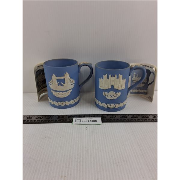 (2) Wedgwood Jasper Pale Blue Mugs (Tower Bridge 1975 & Hampton Court 1976)