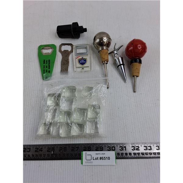 Assorted Bartender Items (Stoppers, Openers, Whiskey Rocks)