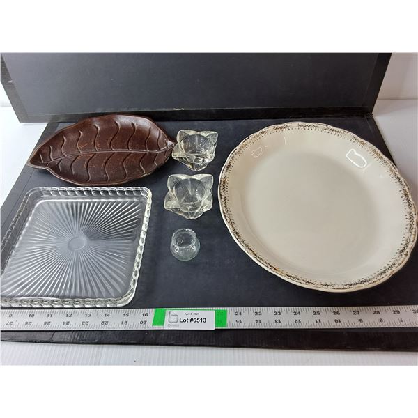 (3) Trays Up to 14", (2) Glass Candlestick Holders