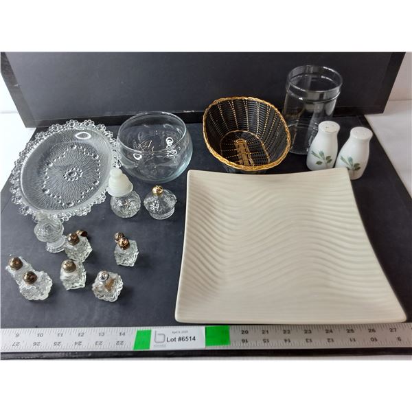 (5) Sets of Salt & Pepper Shakers, (2) Trays, Display Bowl 4.75", Misc.