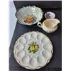 Image 3 : Ceramic/Glass/China Dish Lot- (3) Trays, Bowl, Pitcher, Misc.