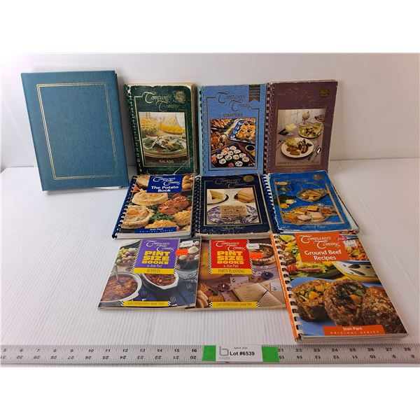 (9) Company's Company Cookbooks- Squares, Buffets, Cakes, Misc. & Photo Album
