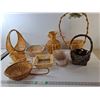 Image 1 : Wicker Lot- (7) Baskets, Sleigh, Flower Pot