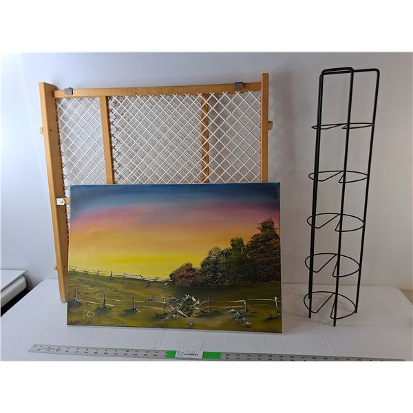 Media Storage Rack, Baby Gate, Painting 15.75" Tall x 23.75" Wide