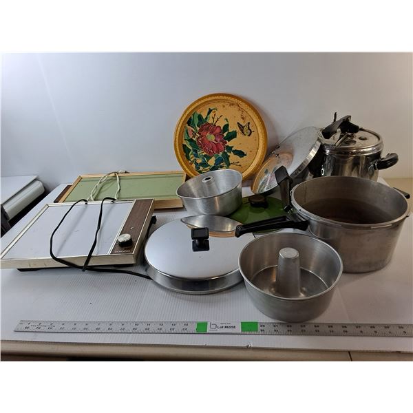 *(2) Vintage Electric Cooktops- Power On, (2) Pressure Cookers, Misc.