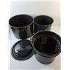 Image 2 : Enamel Cookware- (3) Pots/Strainer, (2) Lids, Casserole Dish 17" Long