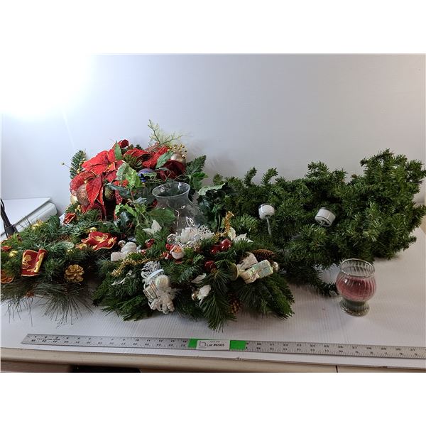 Christmas Lot- Garland, Wreaths, Candles, Misc.
