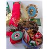 Image 3 : *Christmas Lot- (2) Tree Skirts, Ribbon, Decorative Sleighs, Misc.