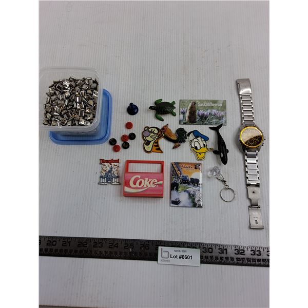 Assorted Lot (Bracelet Craft Charms, Magnets, Fossil Wrist Watch, Misc.)
